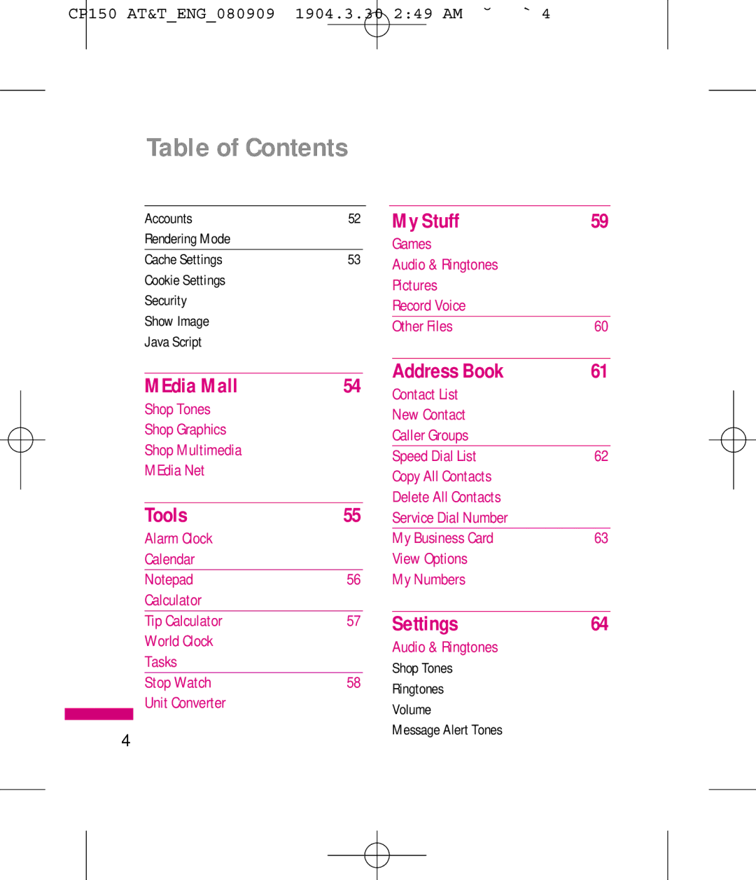 LG Electronics MMBB0292301 manual Table of Contents 