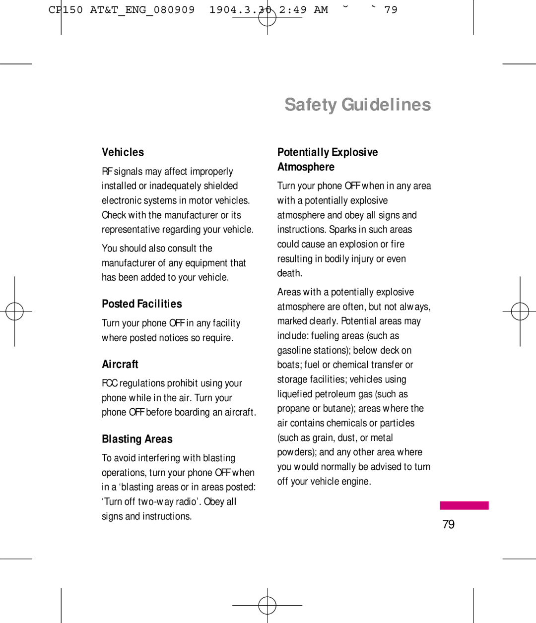 LG Electronics MMBB0292301 manual Vehicles, Posted Facilities, Aircraft, Blasting Areas, Potentially Explosive Atmosphere 