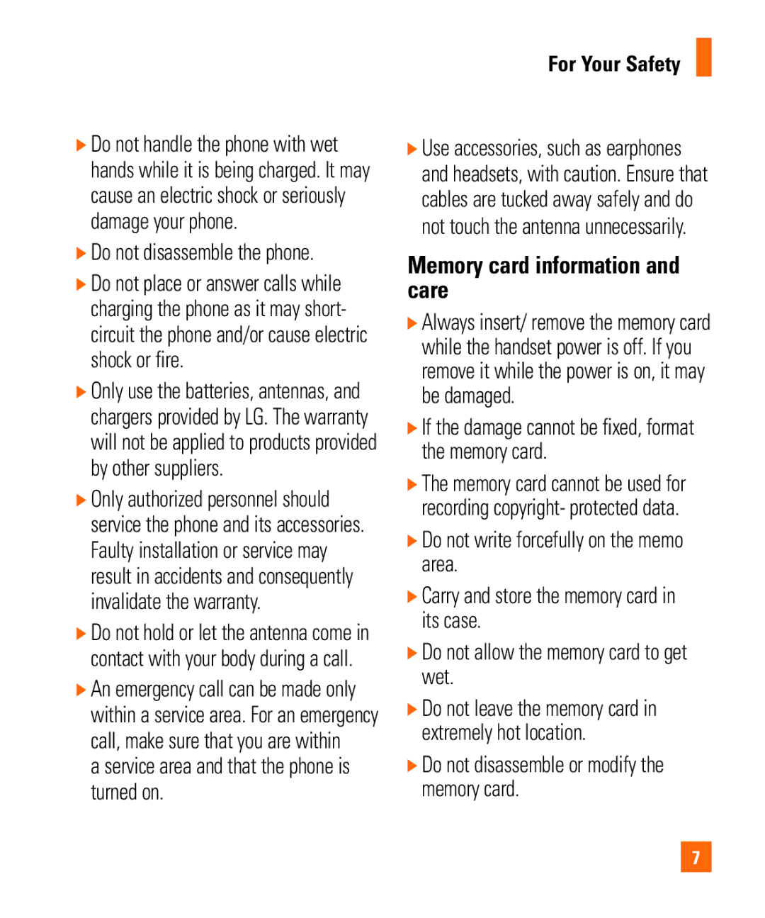 LG Electronics MMBB0294601 manual Memory card information and care, Do not disassemble the phone 