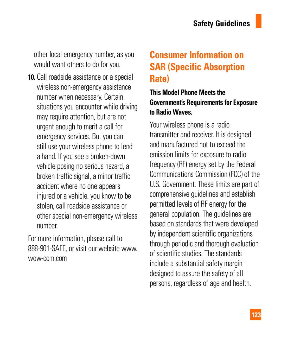 LG Electronics MMBB0294601 Consumer Information on SAR Specific Absorption Rate, For more information, please call to 