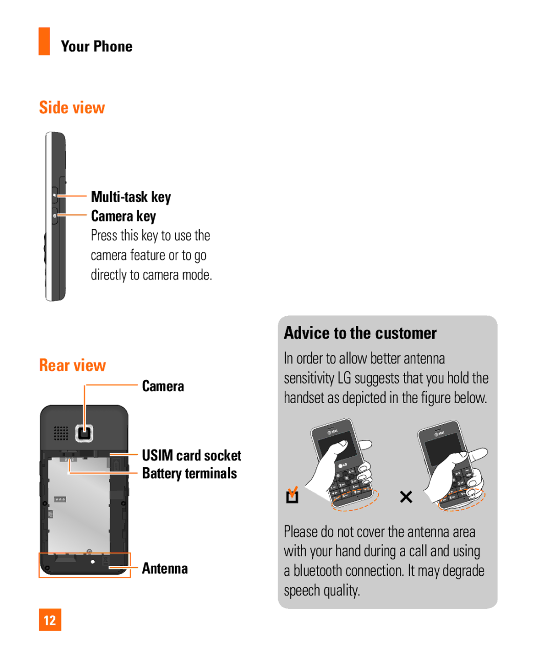 LG Electronics MMBB0294601 manual Advice to the customer, Multi-task key Camera key 