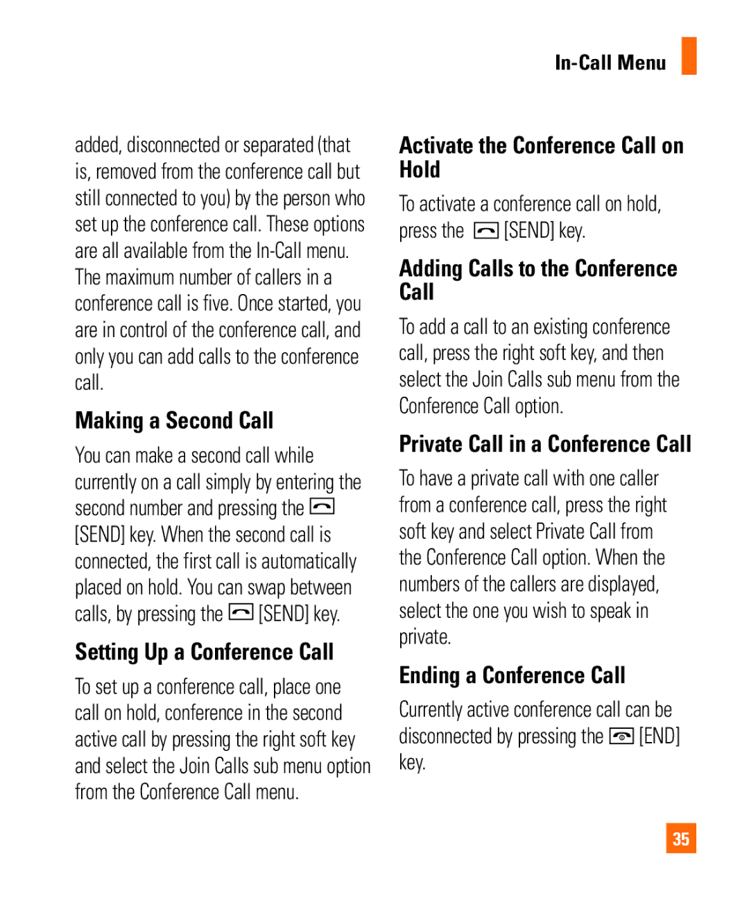 LG Electronics MMBB0294601 Setting Up a Conference Call, Activate the Conference Call on Hold, Ending a Conference Call 