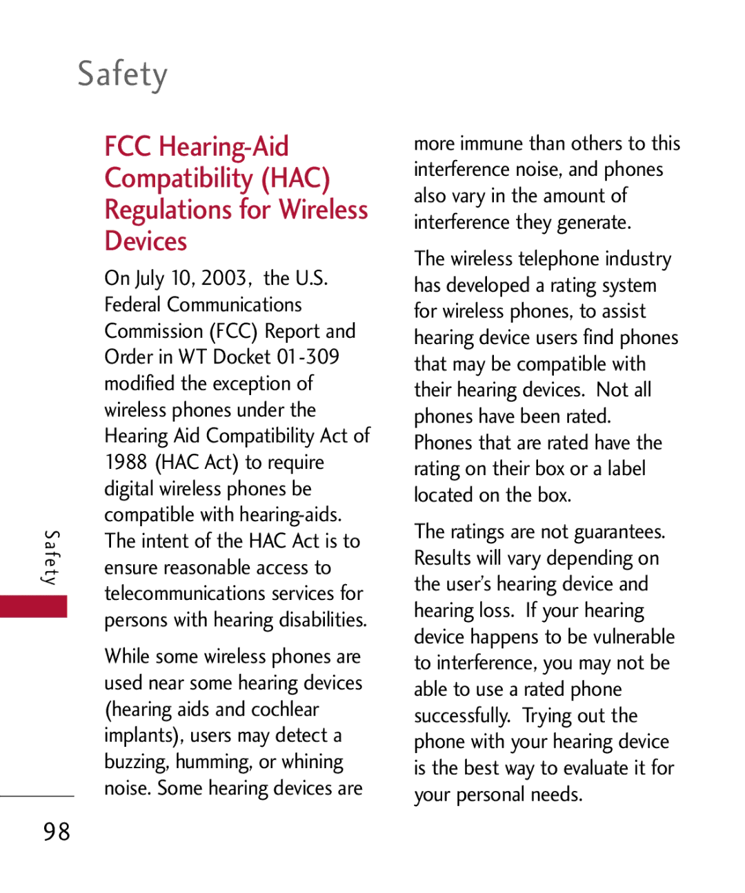 LG Electronics MMBB0301001 manual FCC Hearing-Aid Compatibility HAC, Devices 