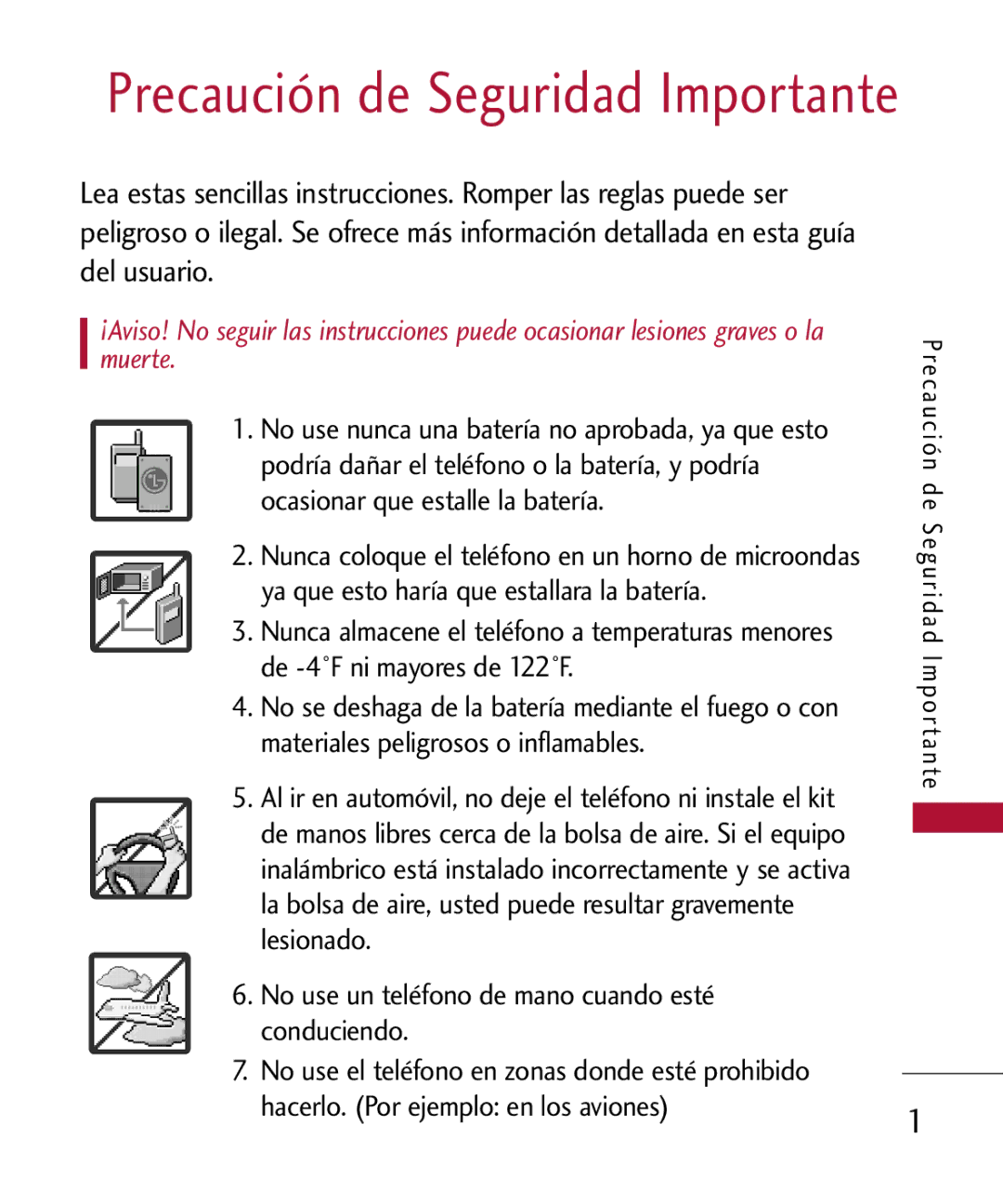 LG Electronics MMBB0301001 manual Precaución de Seguridad Importante 