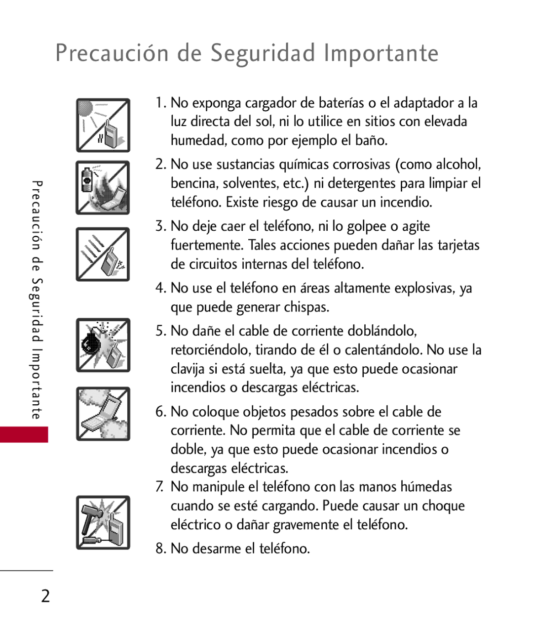 LG Electronics MMBB0301001 manual Precaución de Seguridad Importante, No desarme el teléfono 