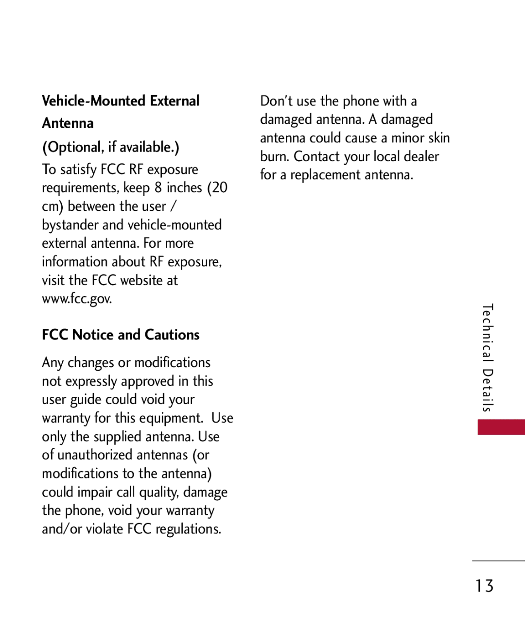 LG Electronics MMBB0301001 manual Vehicle-Mounted External Antenna, Optional, if available, FCC Notice and Cautions 