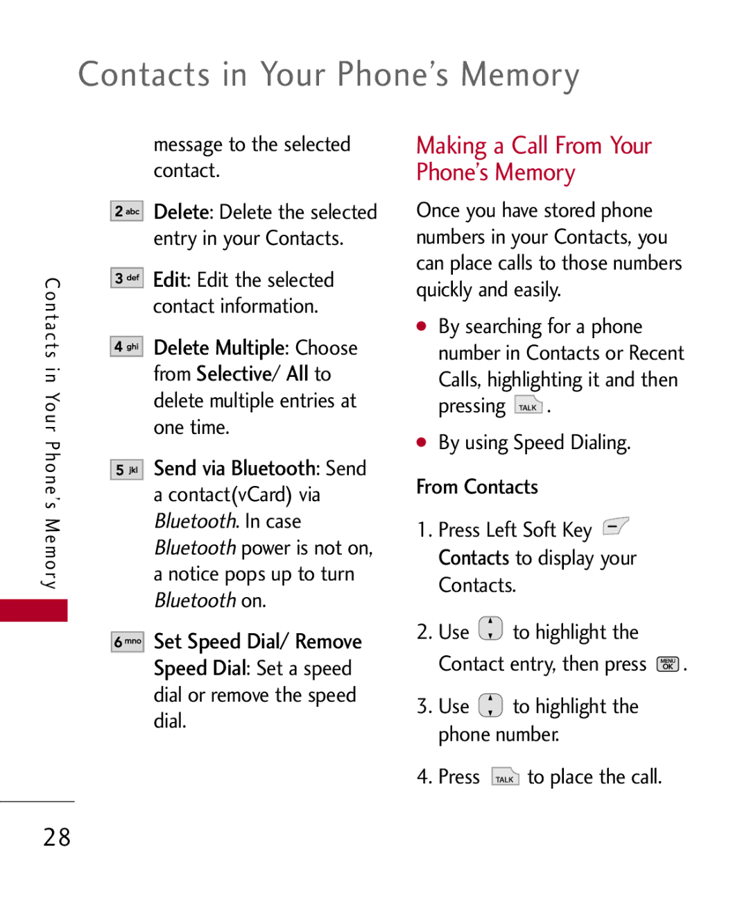 LG Electronics MMBB0301001 Message to the selected contact, Use to highlight the phone number Press to place the call 