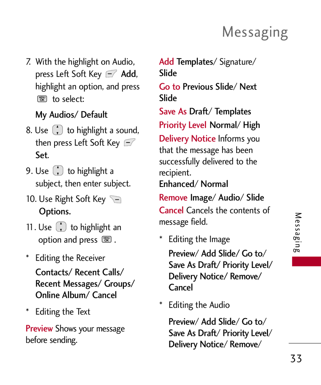 LG Electronics MMBB0301001 manual My Audios/ Default, Slide Go to Previous Slide/ Next 