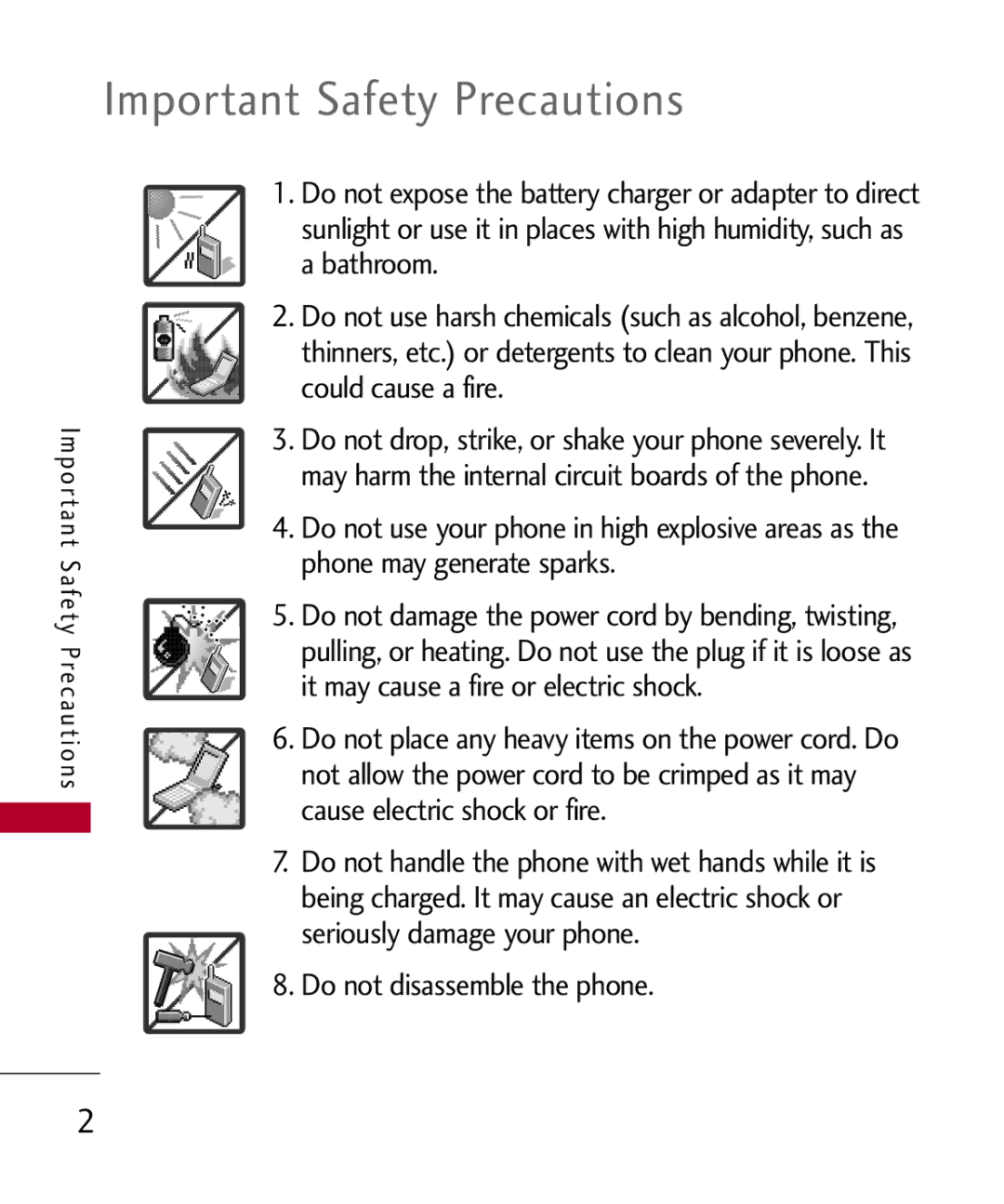 LG Electronics MMBB0301001 manual Important Safety Precautions, Do not disassemble the phone 