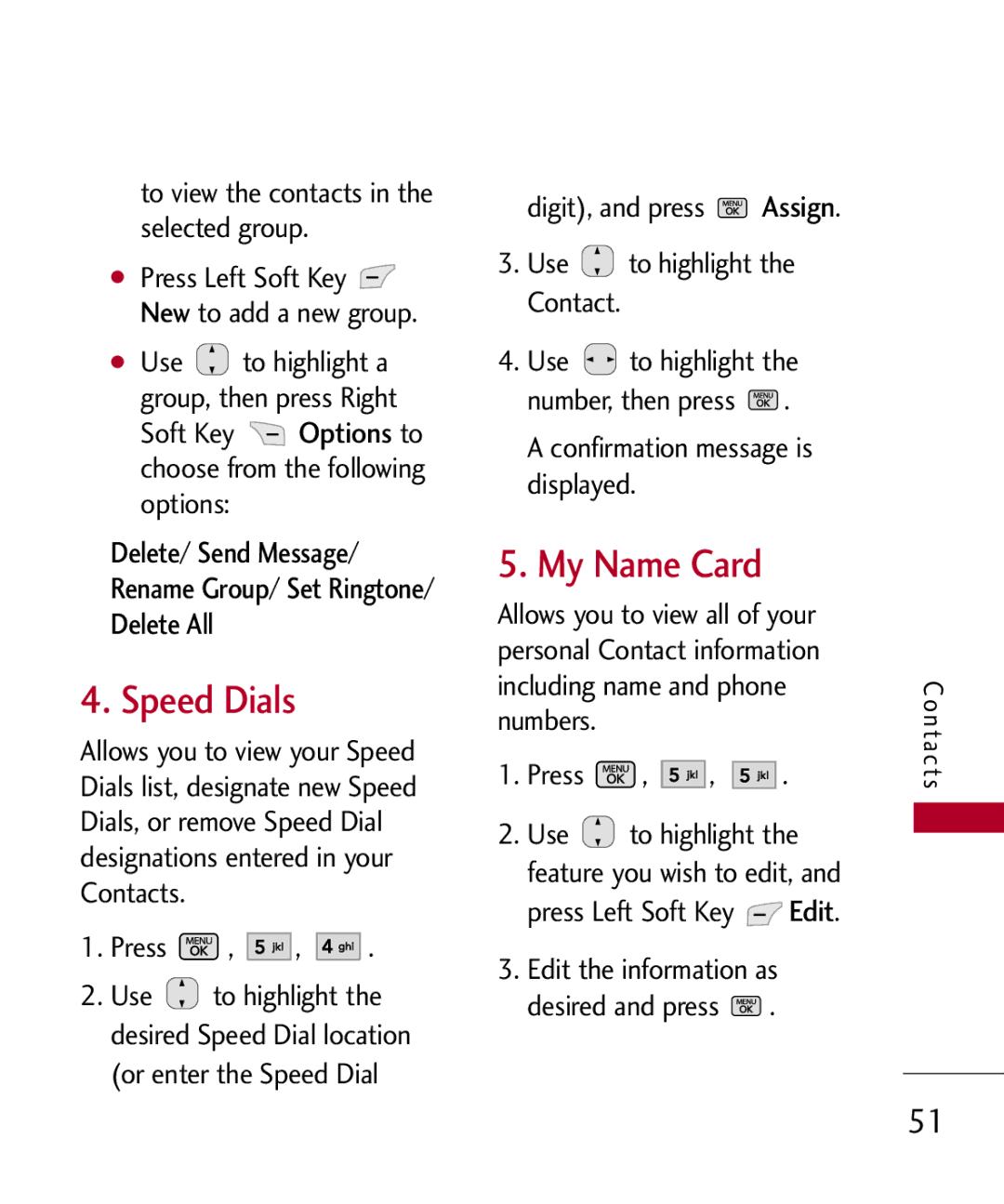 LG Electronics MMBB0301001 manual Speed Dials, My Name Card, Delete/ Send Message, Delete All 