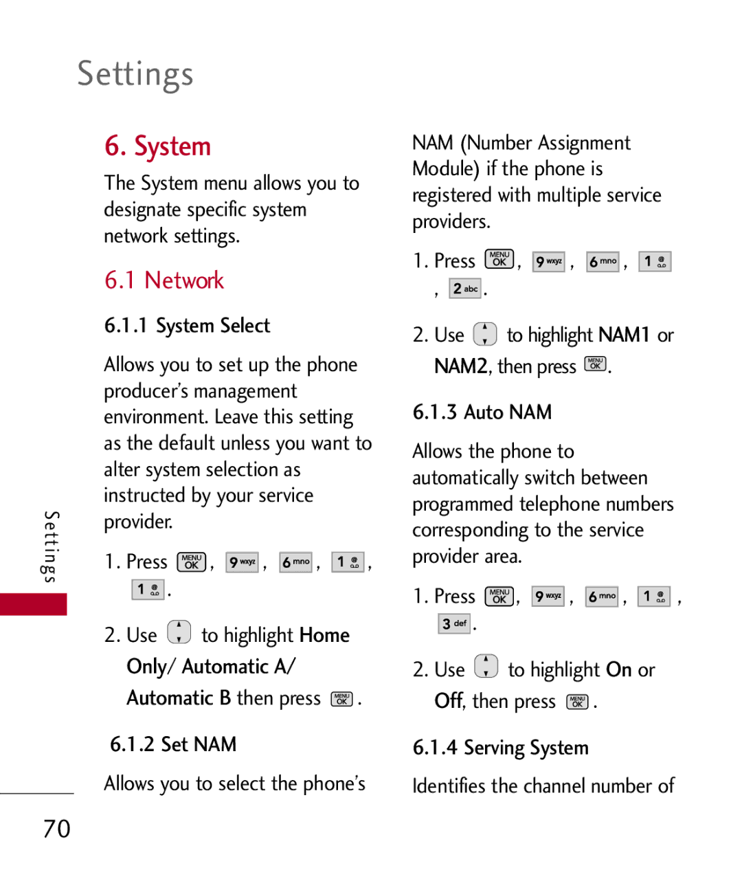 LG Electronics MMBB0301001 manual System, Network, Only/ Automatic a 