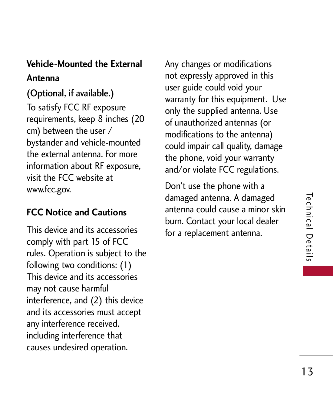 LG Electronics MMBB0309801(1.0) H Vehicle-Mounted the External Antenna, Optional, if available, FCC Notice and Cautions 