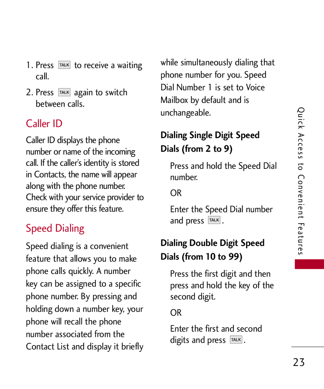 LG Electronics MMBB0309801(1.0) H manual Caller ID, Press and hold the Speed Dial number 