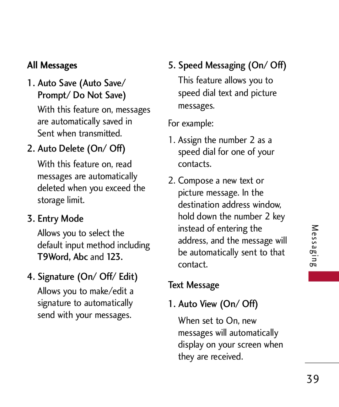 LG Electronics MMBB0309801(1.0) H manual All Messages, Auto Delete On/ Off, Entry Mode, Signature On/ Off/ Edit 