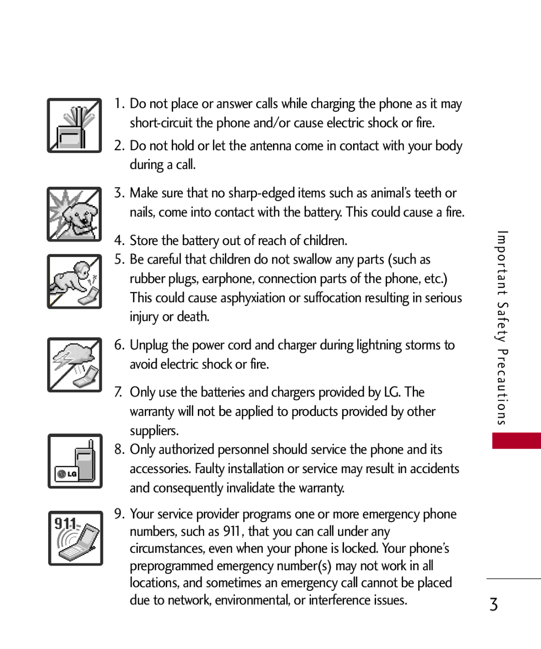 LG Electronics MMBB0309801(1.0) H manual Store the battery out of reach of children 