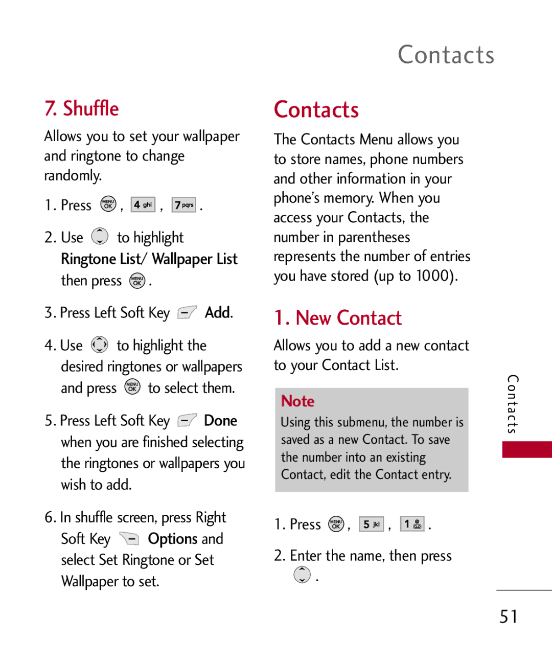 LG Electronics MMBB0309801(1.0) H manual Shuffle, New Contact, Add, Done, Press Enter the name, then press 