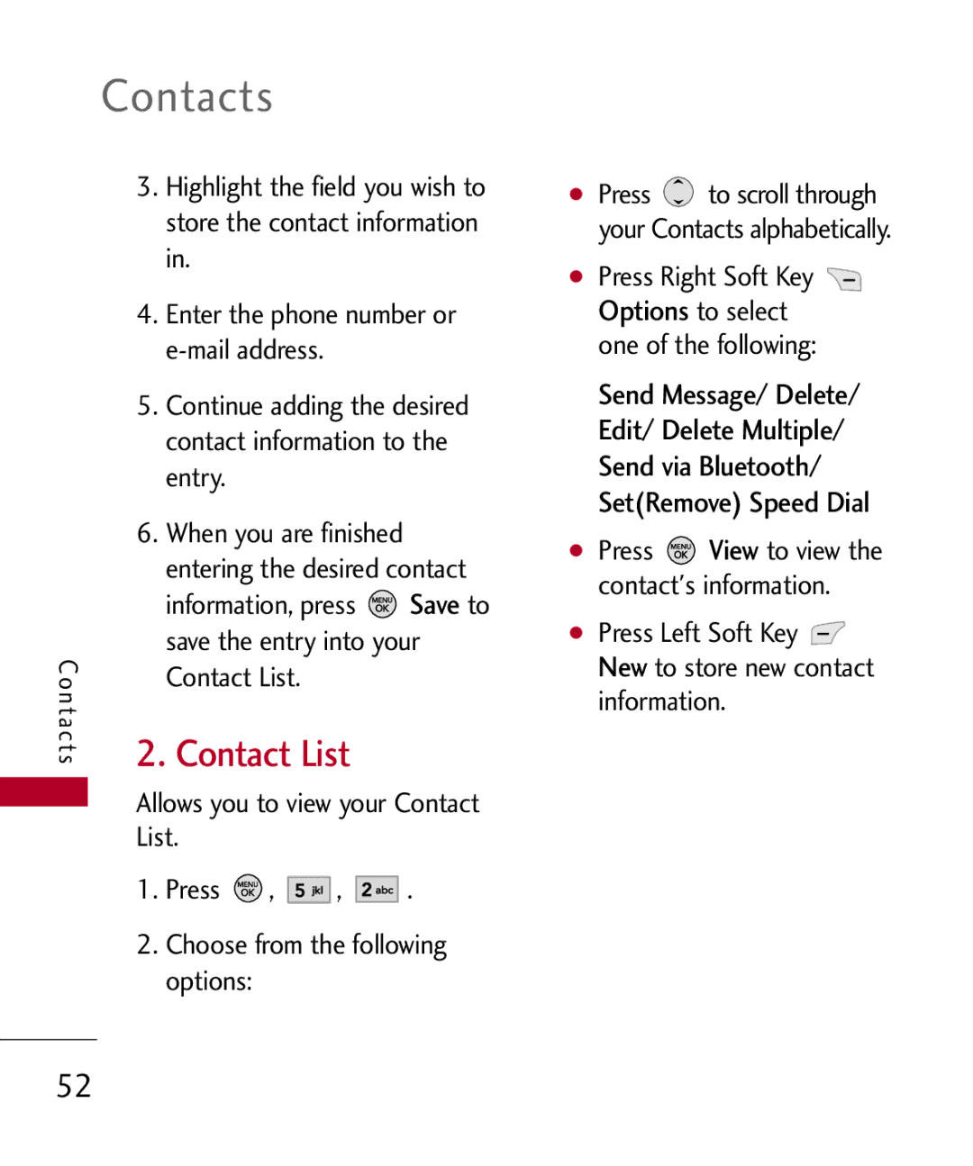 LG Electronics MMBB0309801(1.0) H manual Contacts, Contact List 