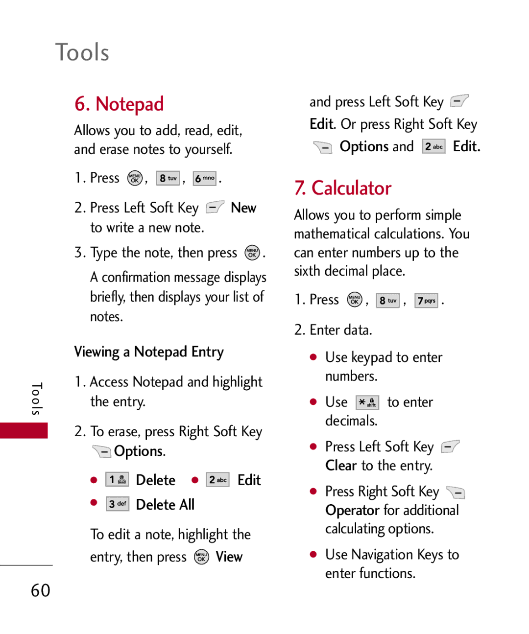 LG Electronics MMBB0309801(1.0) H manual Calculator, Viewing a Notepad Entry, All, Options and Edit 