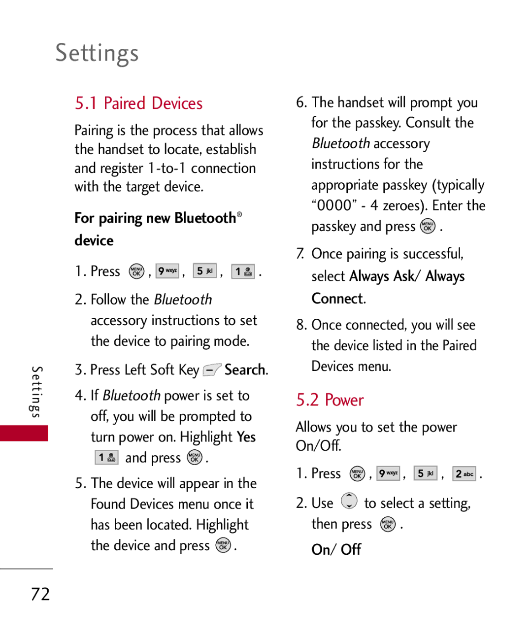 LG Electronics MMBB0309801(1.0) H Paired Devices, Power, For pairing new Bluetooth device, If Bluetooth power is set to 