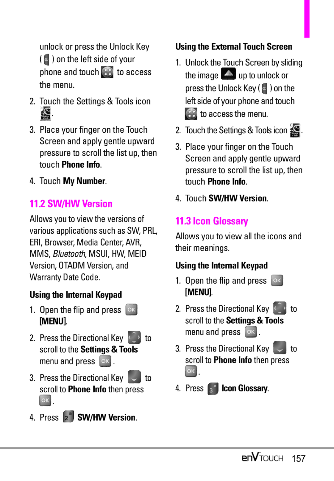 LG Electronics MMBB0332901 manual 11.2 SW/HW Version, Icon Glossary 