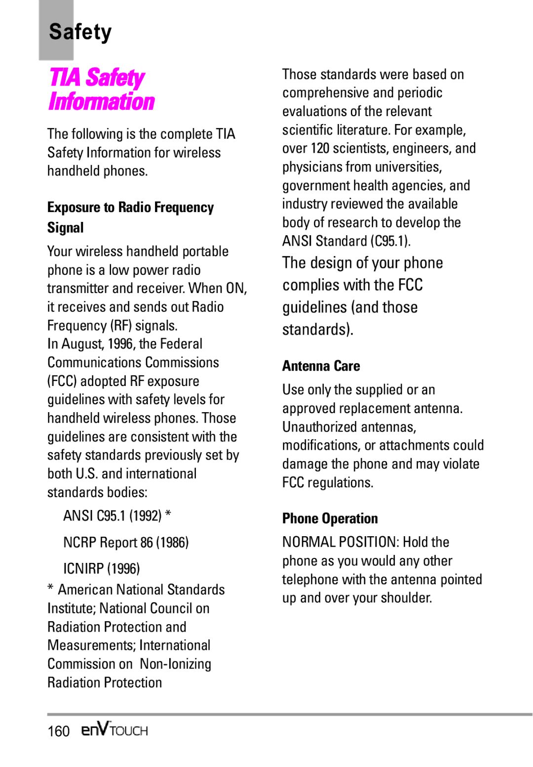 LG Electronics MMBB0332901 manual Safety, Exposure to Radio Frequency Signal, Antenna Care, Phone Operation 