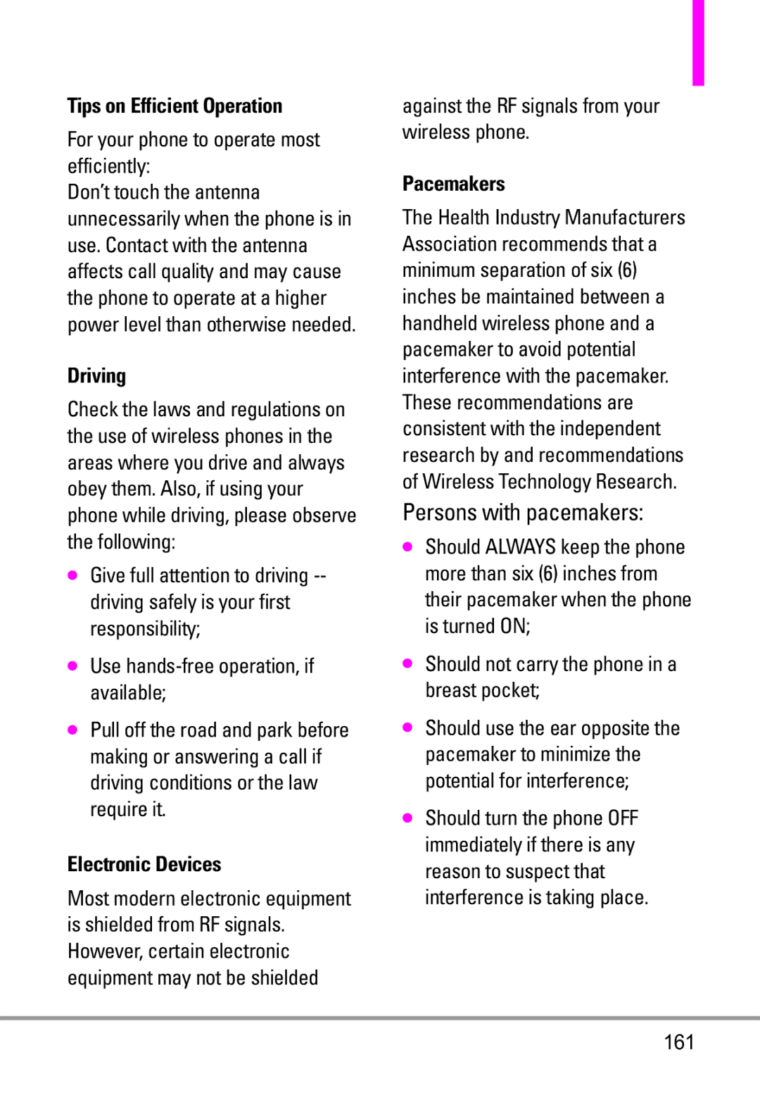 LG Electronics MMBB0332901 manual Tips on Efficient Operation, Driving, Electronic Devices, Pacemakers 