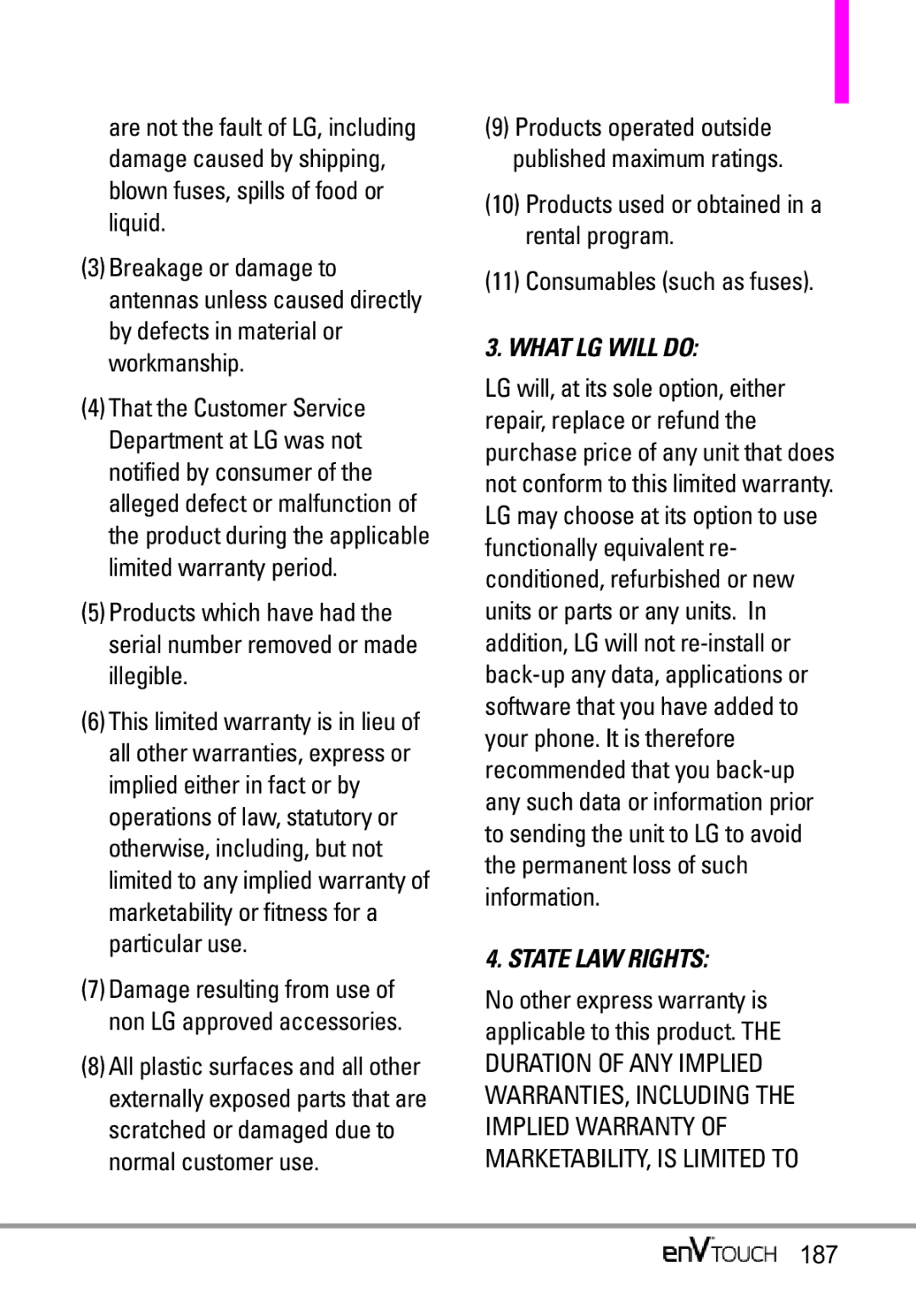 LG Electronics MMBB0332901 manual What LG will do, 187 