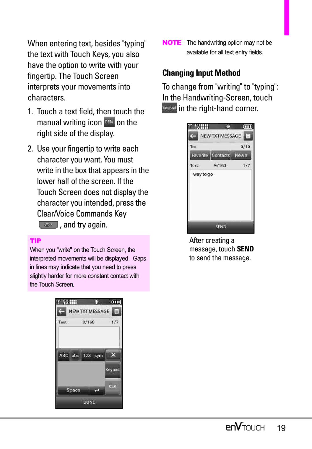 LG Electronics MMBB0332901 manual Changing Input Method, Manual writing icon on the right side of the display 