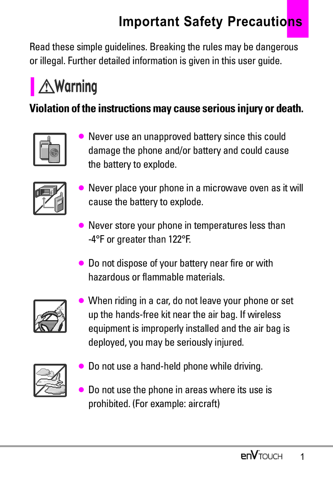 LG Electronics MMBB0332901 manual Important Safety Precautions, When riding in a car, do not leave your phone or set 