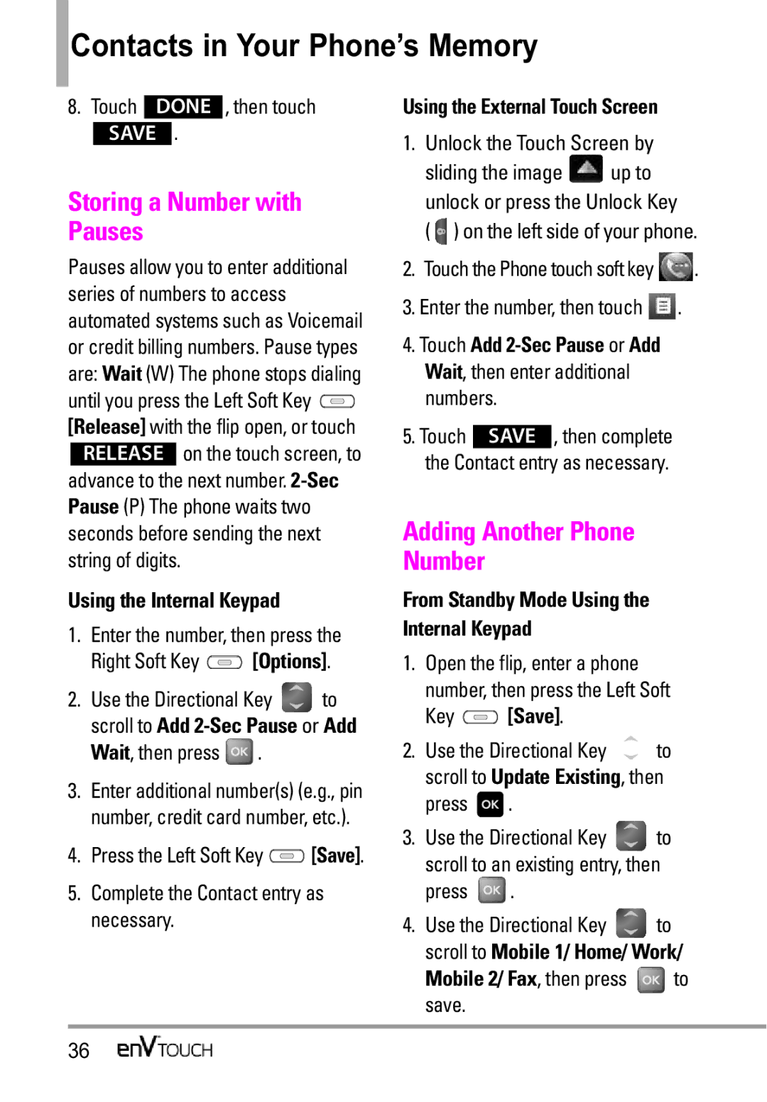 LG Electronics MMBB0332901 manual Storing a Number with Pauses, Adding Another Phone Number, Key Save 