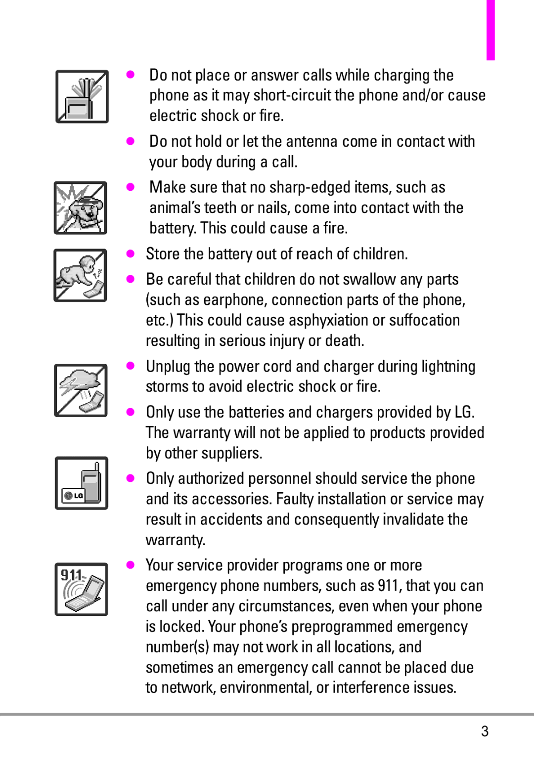 LG Electronics MMBB0332901 manual Store the battery out of reach of children 