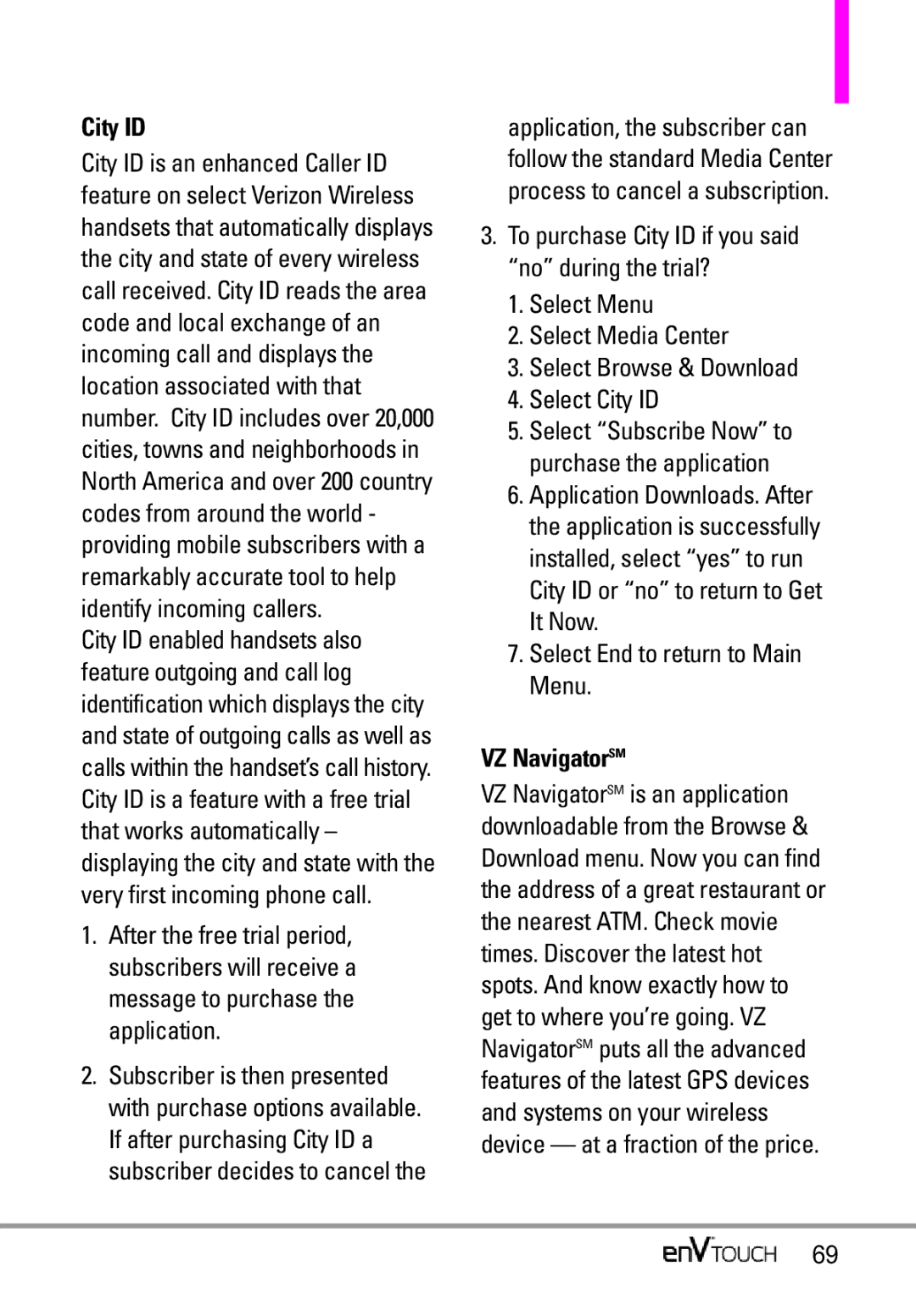 LG Electronics MMBB0332901 manual City ID, Select End to return to Main Menu, VZ NavigatorSM 