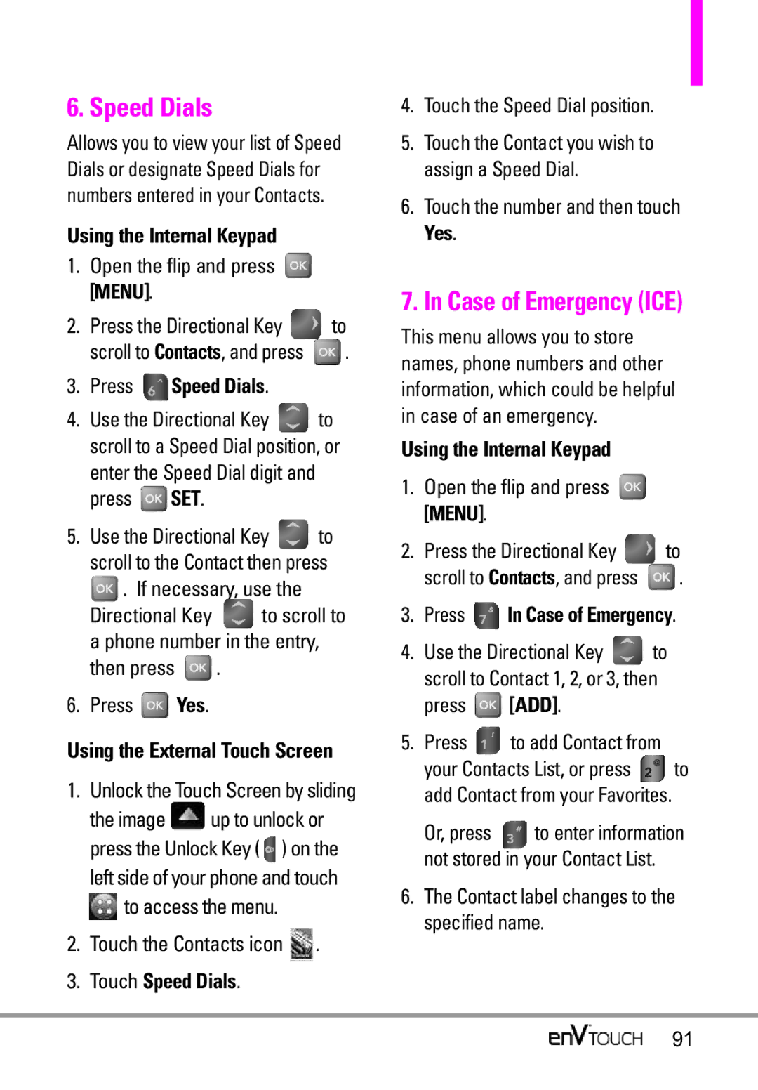 LG Electronics MMBB0332901 Case of Emergency ICE, Press Speed Dials, Touch Speed Dials, Press In Case of Emergency 