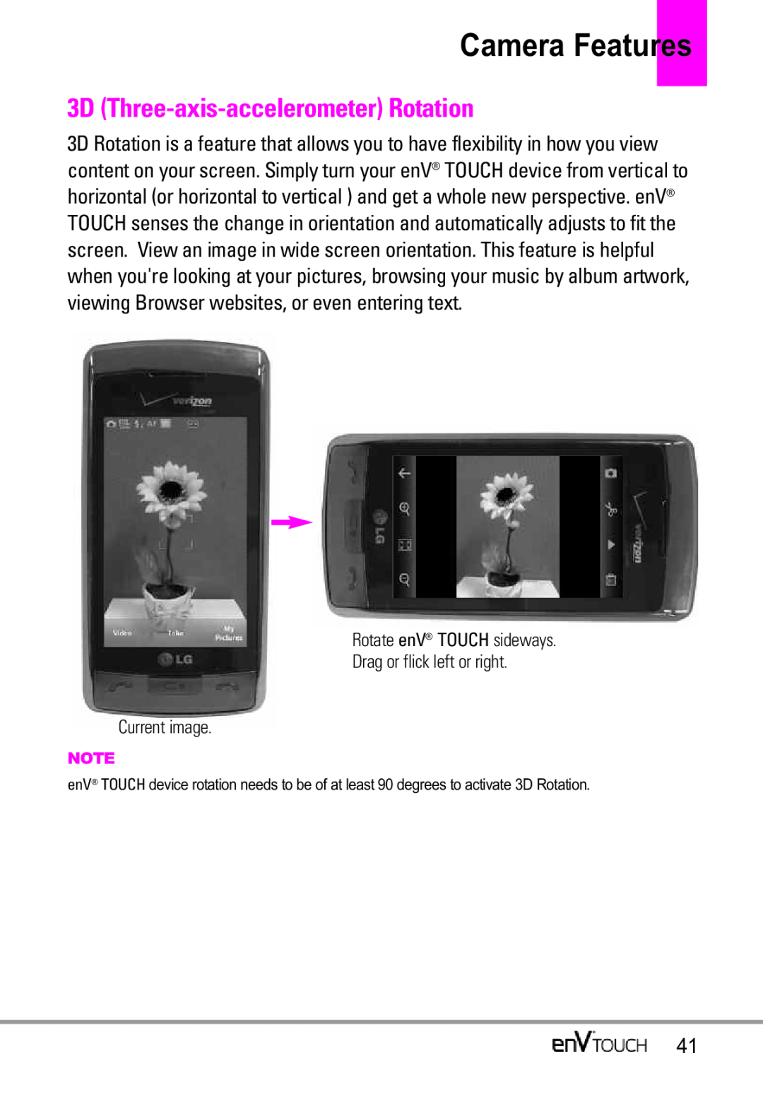 LG Electronics MMBB0332901 manual Camera Features, 3D Three-axis-accelerometer Rotation 