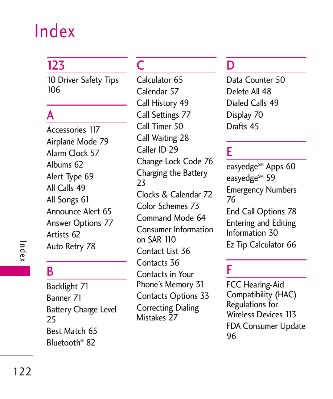 LG Electronics MMBB0378701 manual Index, 123, Alert Type, Announce Alert, Auto Retry 