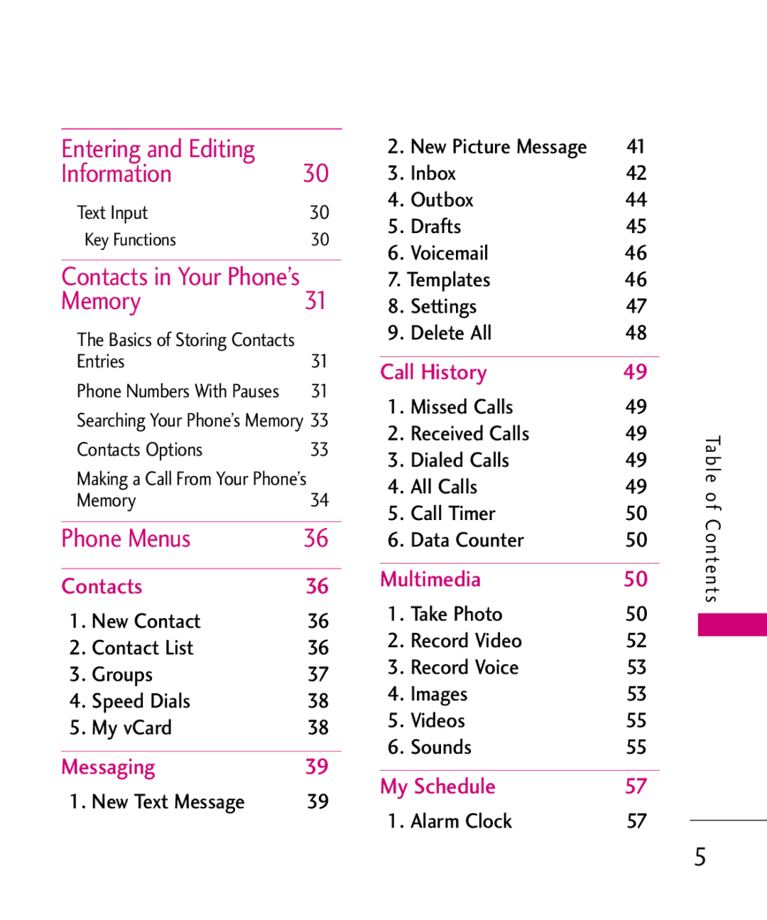 LG Electronics MMBB0378701 manual Entering and Editing Information, Memory, Phone Menus 