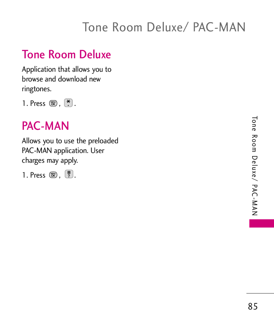 LG Electronics MMBB0378701 manual Tone Room Deluxe/ PAC-MAN, Pac-Man 