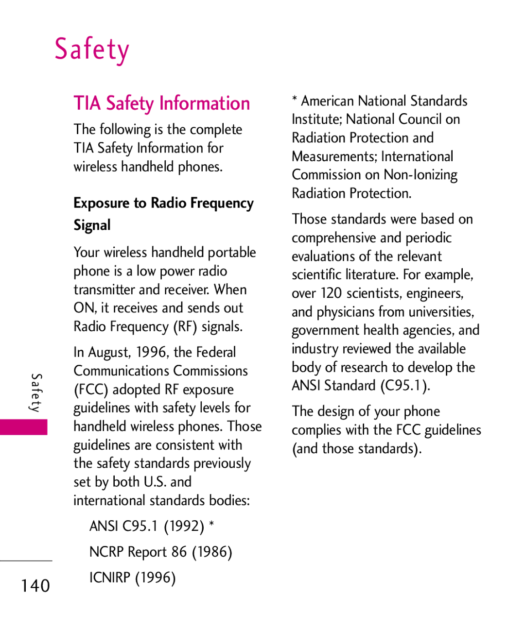 LG Electronics MMBB0379501 manual TIA Safety Information, Signal 