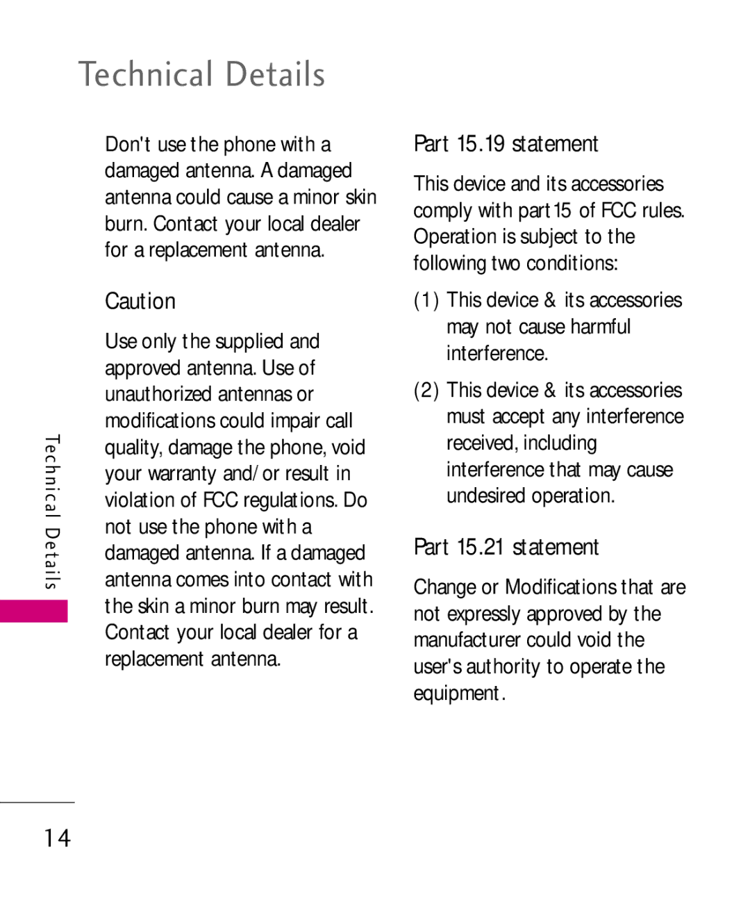 LG Electronics MMBB0379501 manual Part 15.19 statement, Part 15.21 statement 