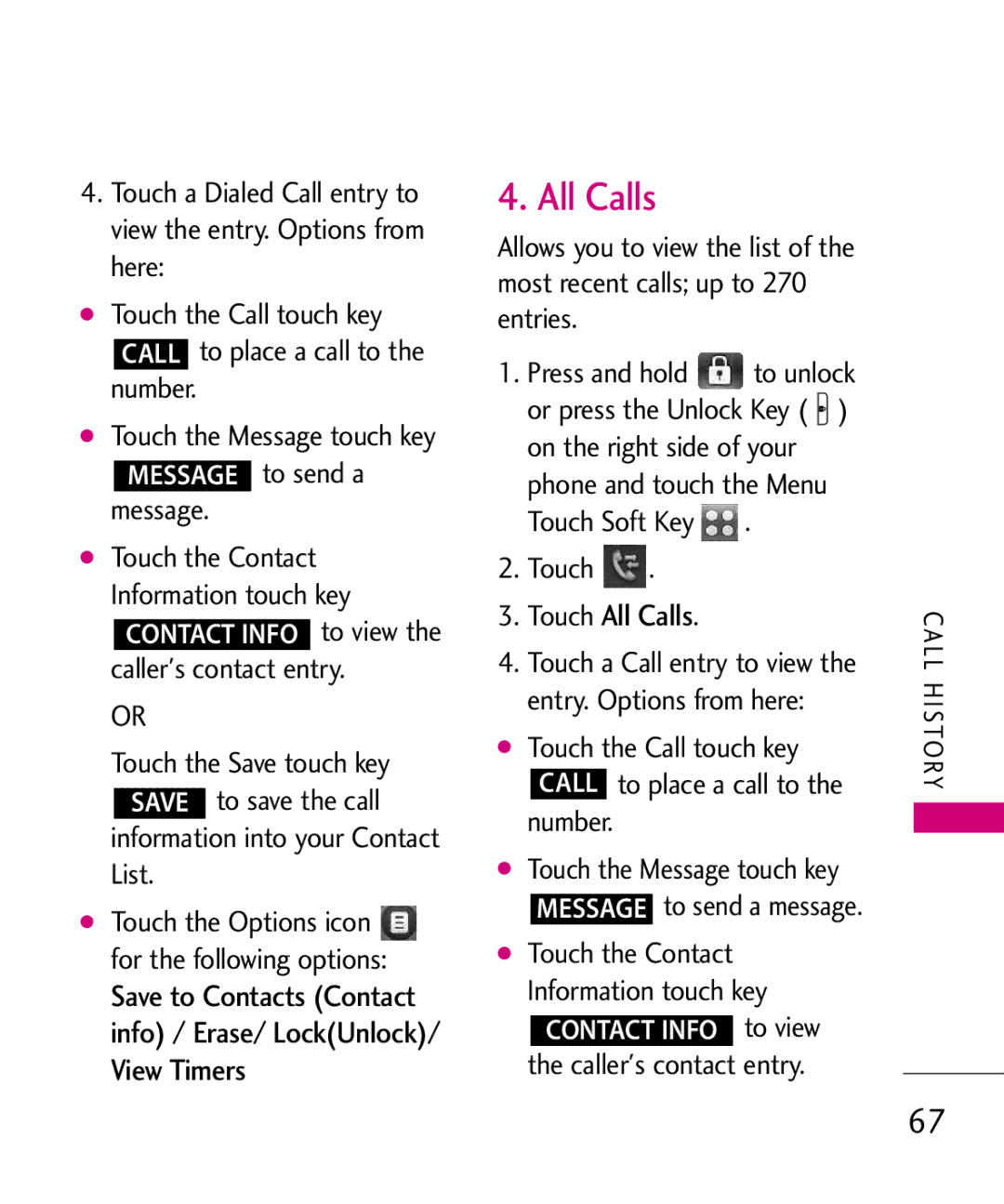 LG Electronics MMBB0379501 manual Touch All Calls, Callers contact entry 