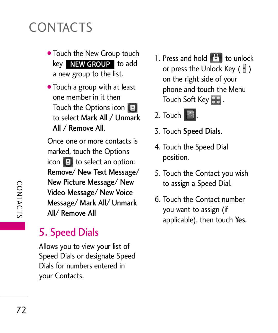 LG Electronics MMBB0379501 manual All/ Remove All, Touch Speed Dials, Icon, Touch the Speed Dial position 