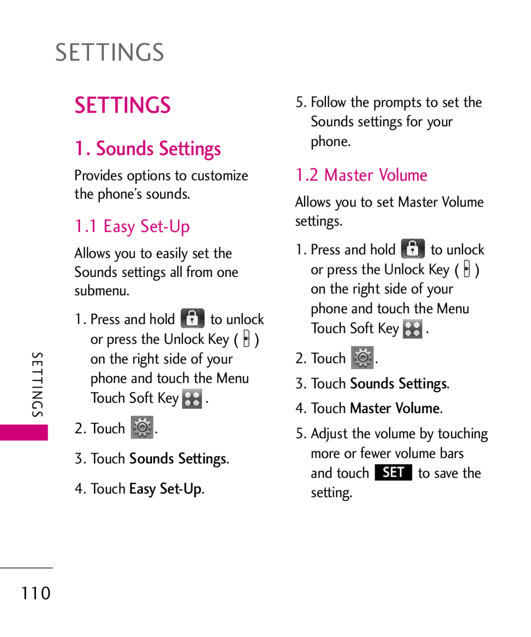 LG Electronics MMBB0379501 manual Touch Sounds Settings 4. Touch Master Volume 