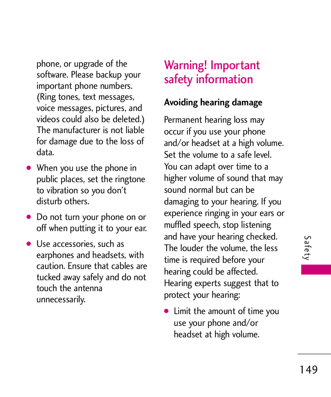 LG Electronics MMBB0379501 manual Warning! Important safety information, Avoiding hearing damage 