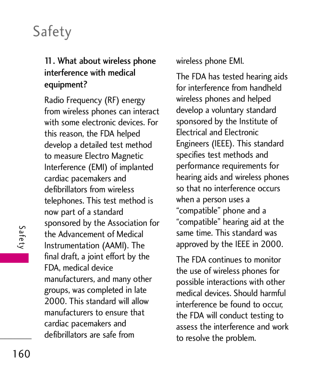 LG Electronics MMBB0379501 manual Safety, What about wireless phone interference with medical equipment? 