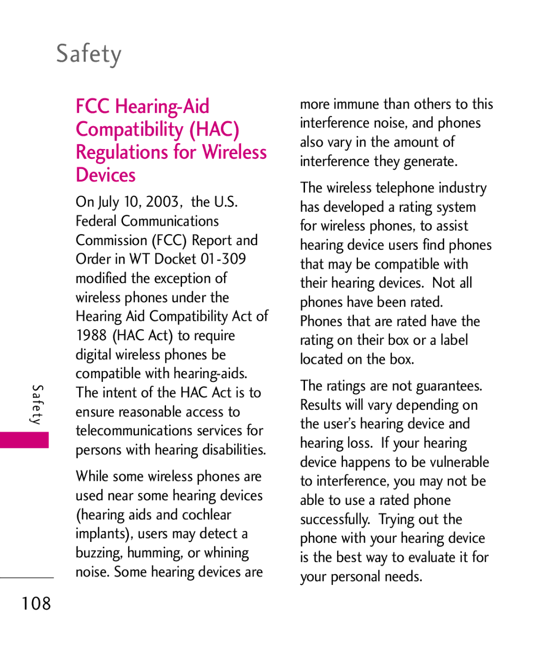 LG Electronics MMBB0386201 manual FCC Hearing-Aid Compatibility HAC, Devices 