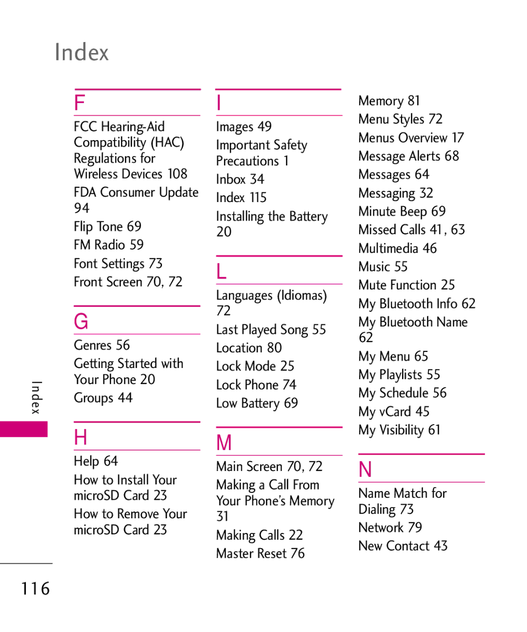 LG Electronics MMBB0386201 manual Index 