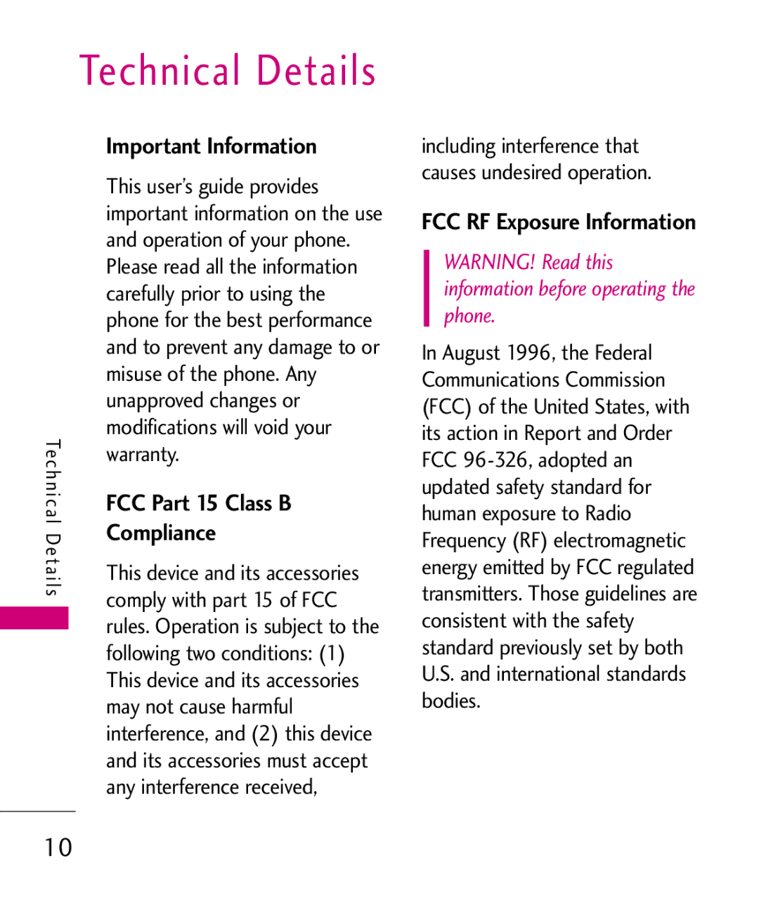 LG Electronics MMBB0386201 manual Important Information, FCC Part 15 Class B, Compliance, FCC RF Exposure Information 