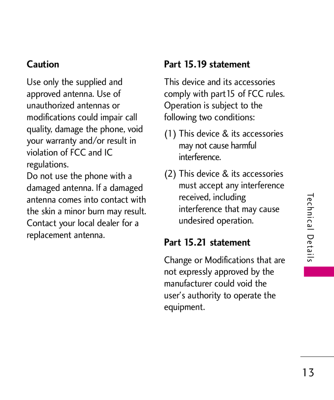 LG Electronics MMBB0386201 manual Part 15.19 statement, Part 15.21 statement 