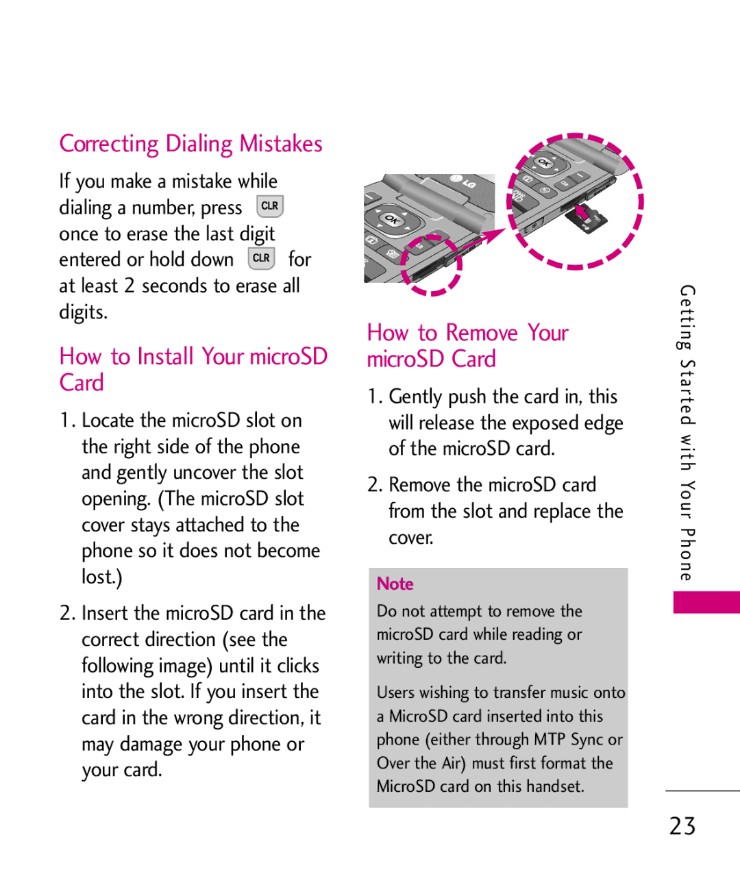 LG Electronics MMBB0386201 How to Install Your microSD Card, Remove the microSD card from the slot and replace the cover 