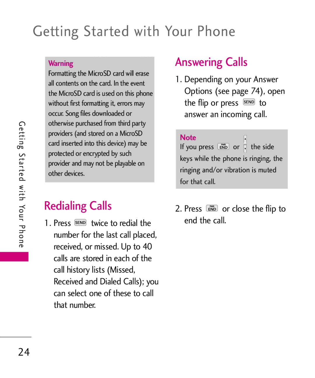 LG Electronics MMBB0386201 manual Answering Calls, Redialing Calls, Press or close the flip to end the call 